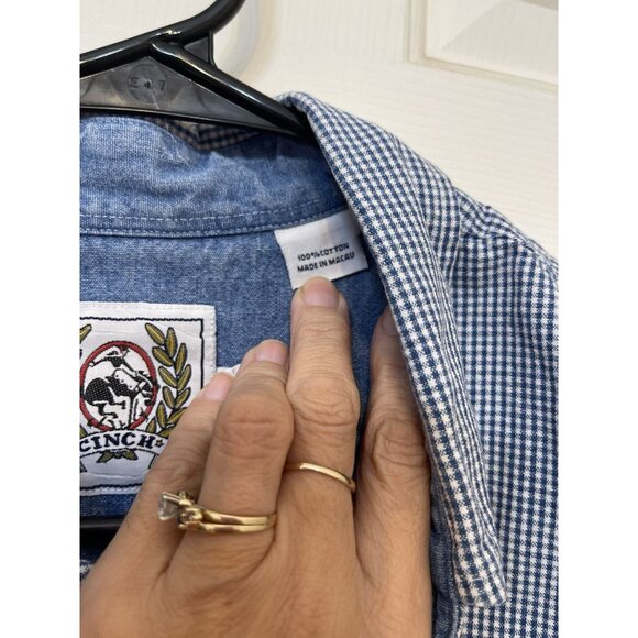 Cinch Shirt Mens Large Blue White Plaid Western Button Down Short Sleeve Cowboy - Picture 6 of 12